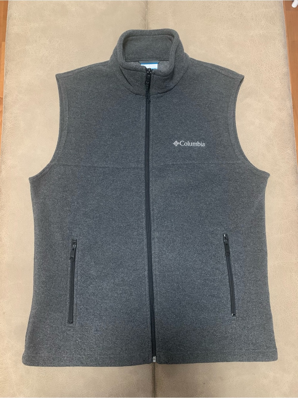 Columbia Mens Gray Charcoal Soft Fleece Mountain Zip Up Vest Size Small